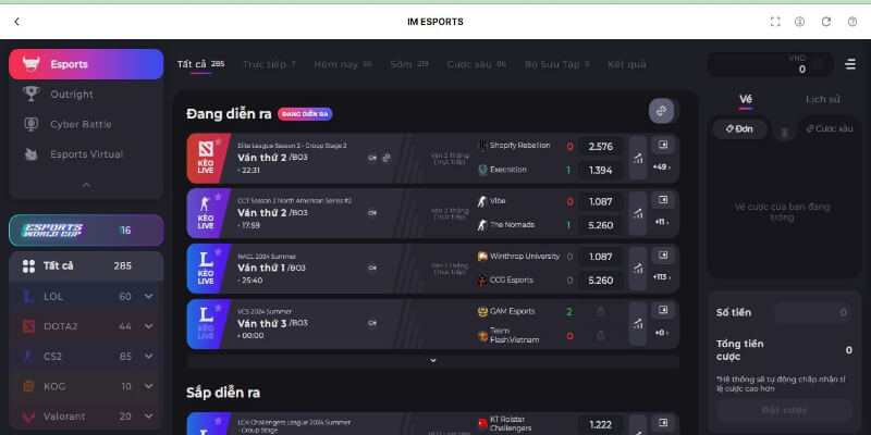 Giao diện của Im Esports trực quan