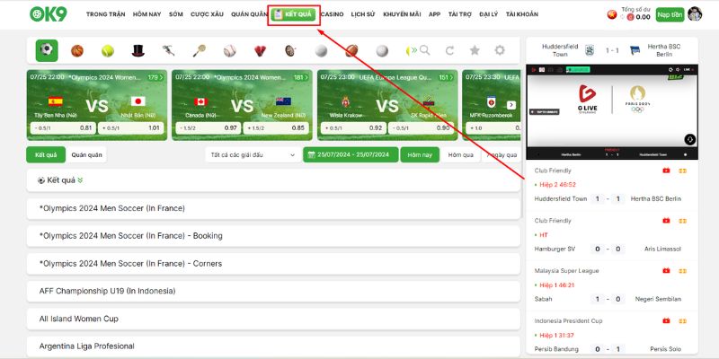 Xem kết quả thể thao nhanh chóng tại OK9